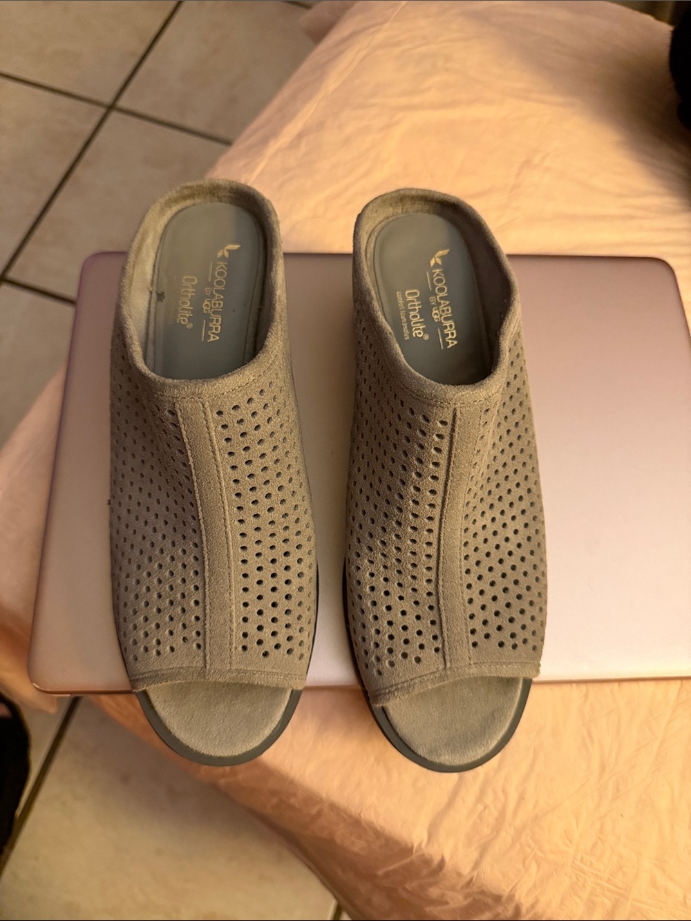 Koolaburra Gray Perforated Open-Toe Mules